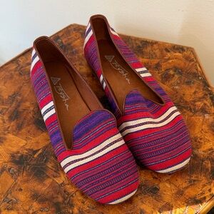 Women’s Teysha Handmade Striped Red & Purple Leather Slip-on Loafers 7.5-8, 38